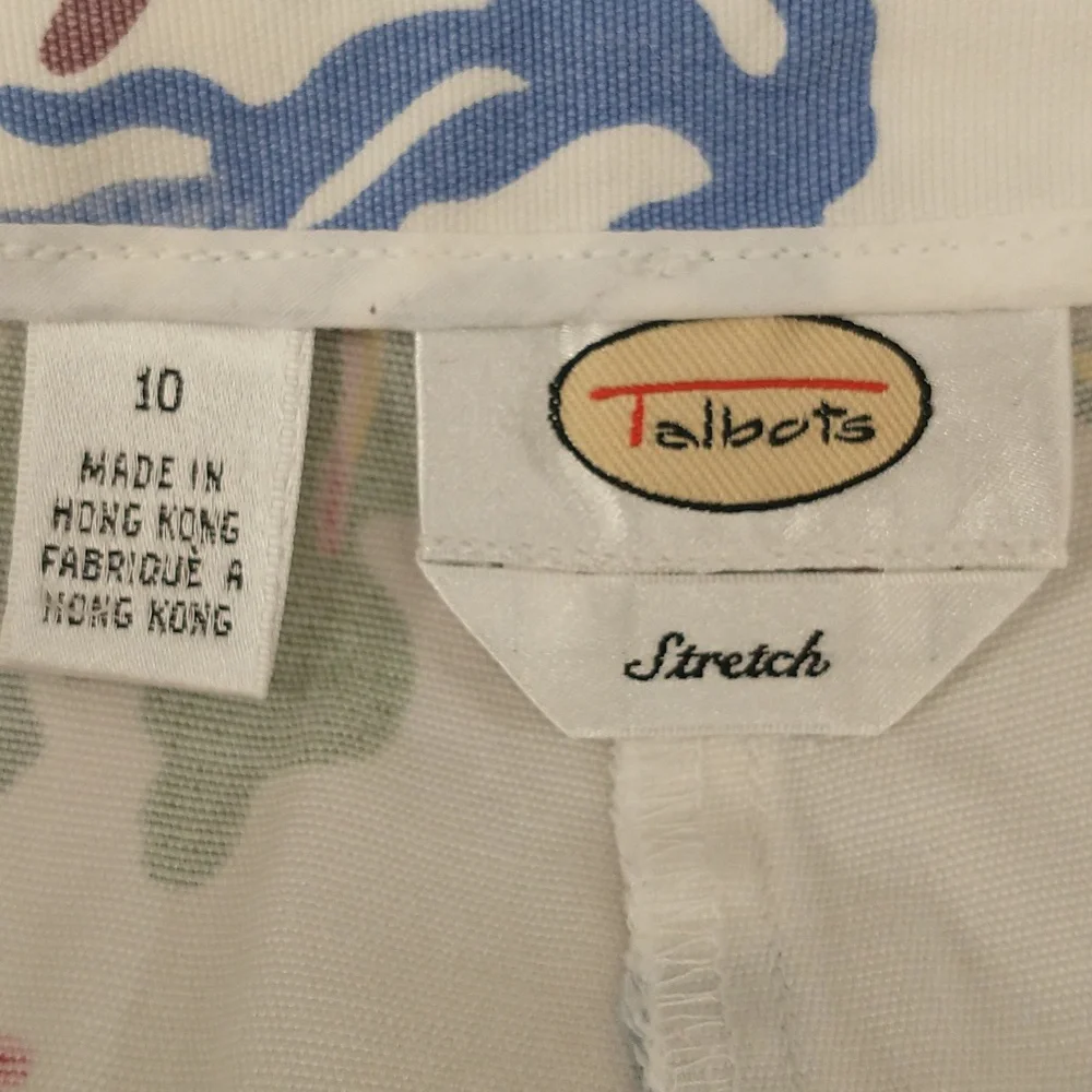 Tropical Fish in Coral Vintage 90s Cotton Pants Pastel On White w Stretch SeeMes - Picture 5 of 12